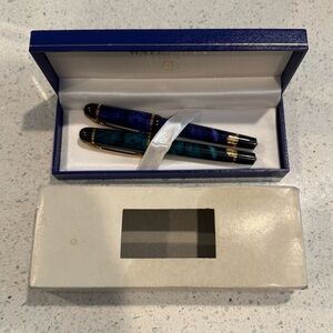 Waterman Phileas Green & blue Marble Fountain & ballpoint pens set
